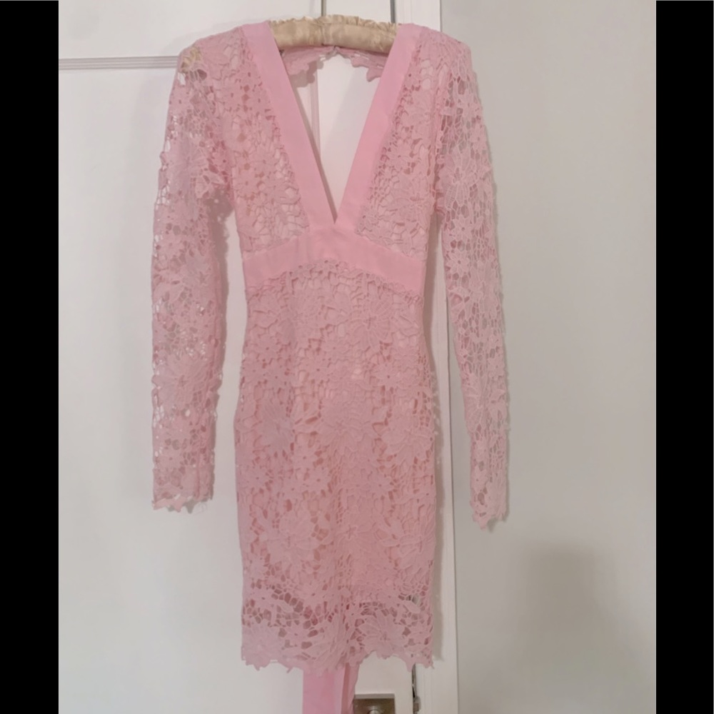 Pink lace dress, medium, lined, open back